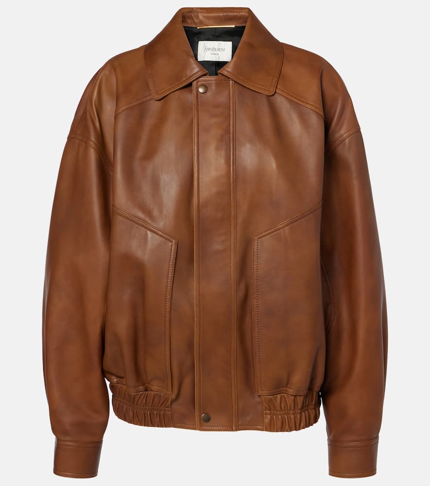 Leather bomber jacket