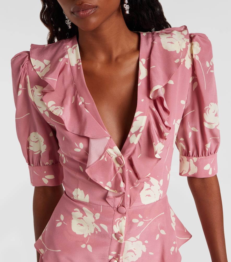Alessandra Rich Floral Ruffled Silk Midi Dress In Pink