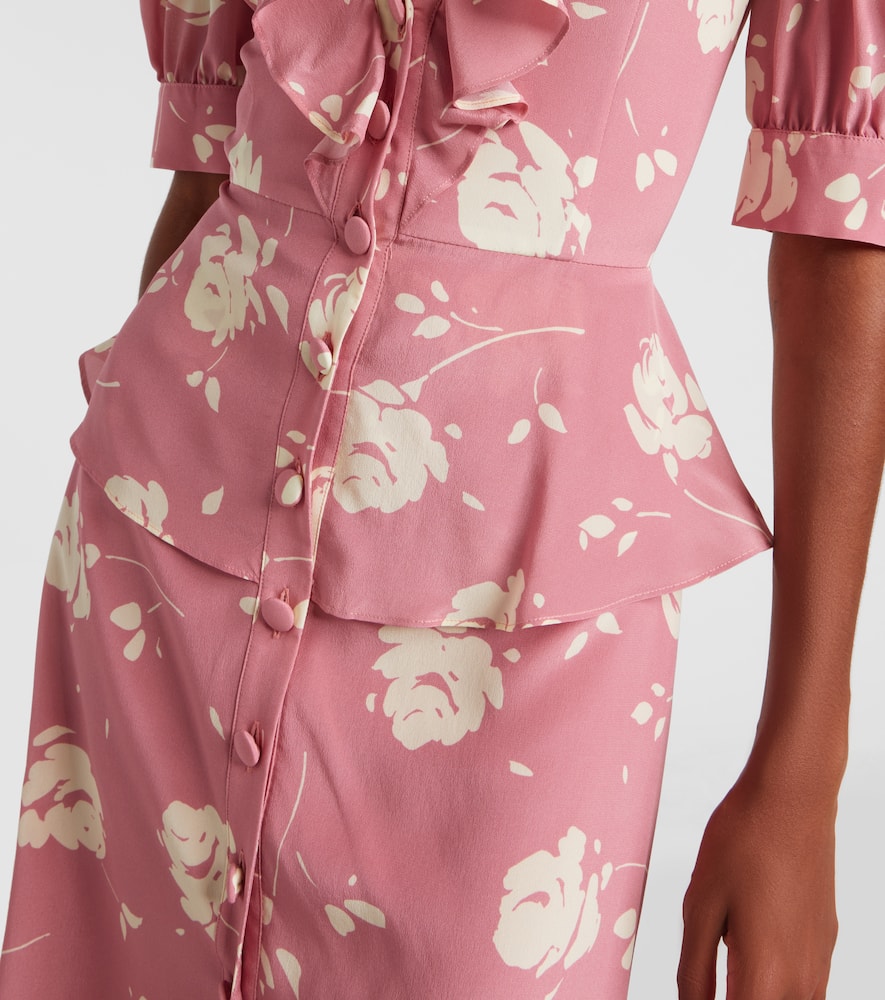 Alessandra Rich Floral Ruffled Silk Midi Dress In Pink