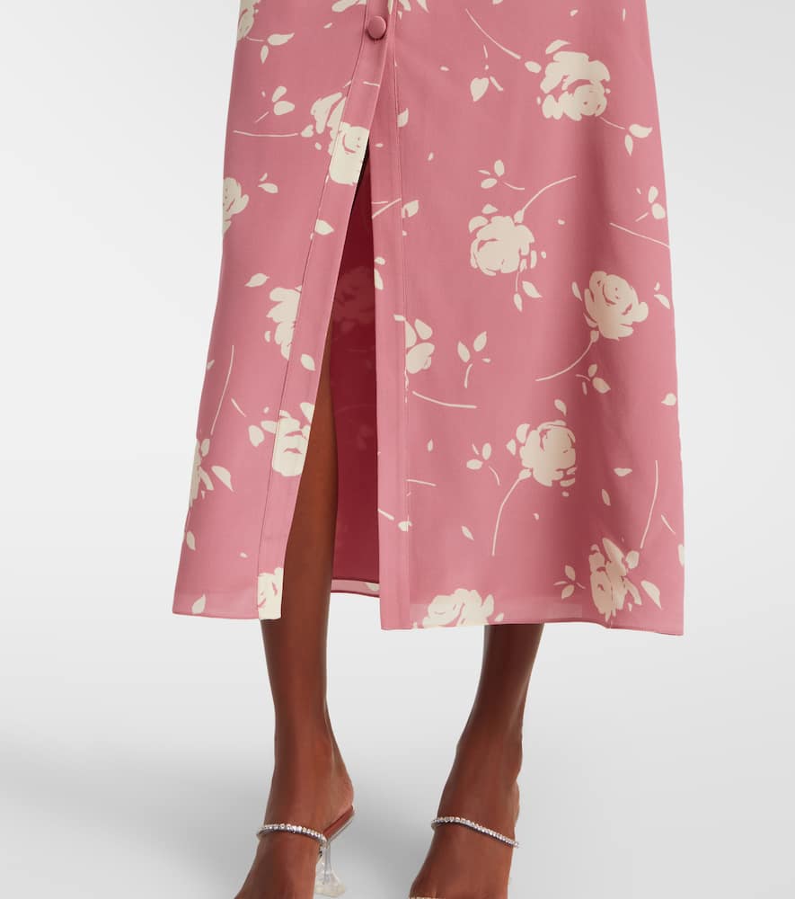 Alessandra Rich Floral Ruffled Silk Midi Dress In Pink