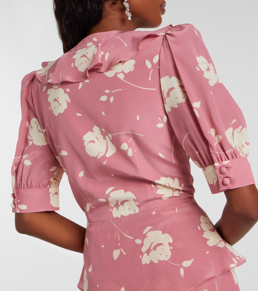 Alessandra Rich Floral Ruffled Silk Midi Dress In Pink