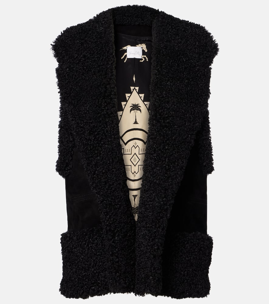 Shearling-trimmed suede vest
