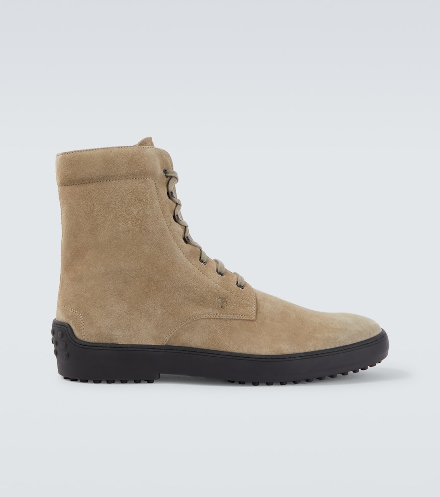 Tod's Suede Combat Boots In Gray