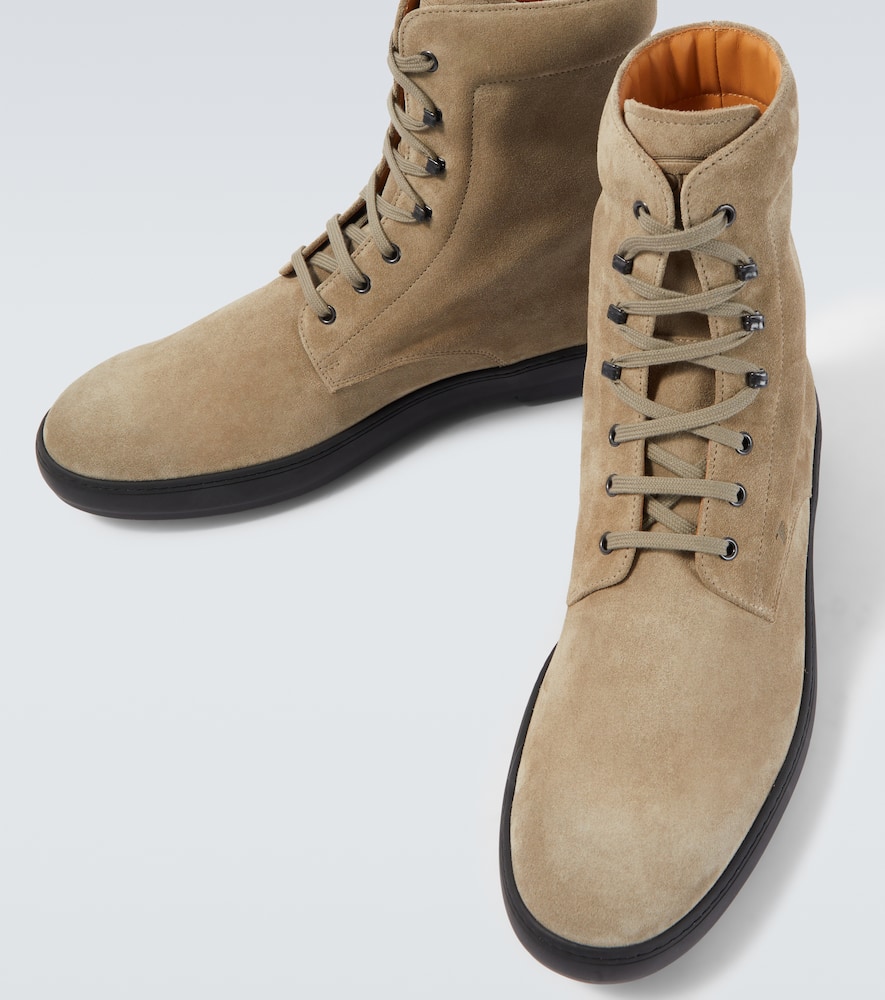 Tod's Suede Combat Boots In Gray