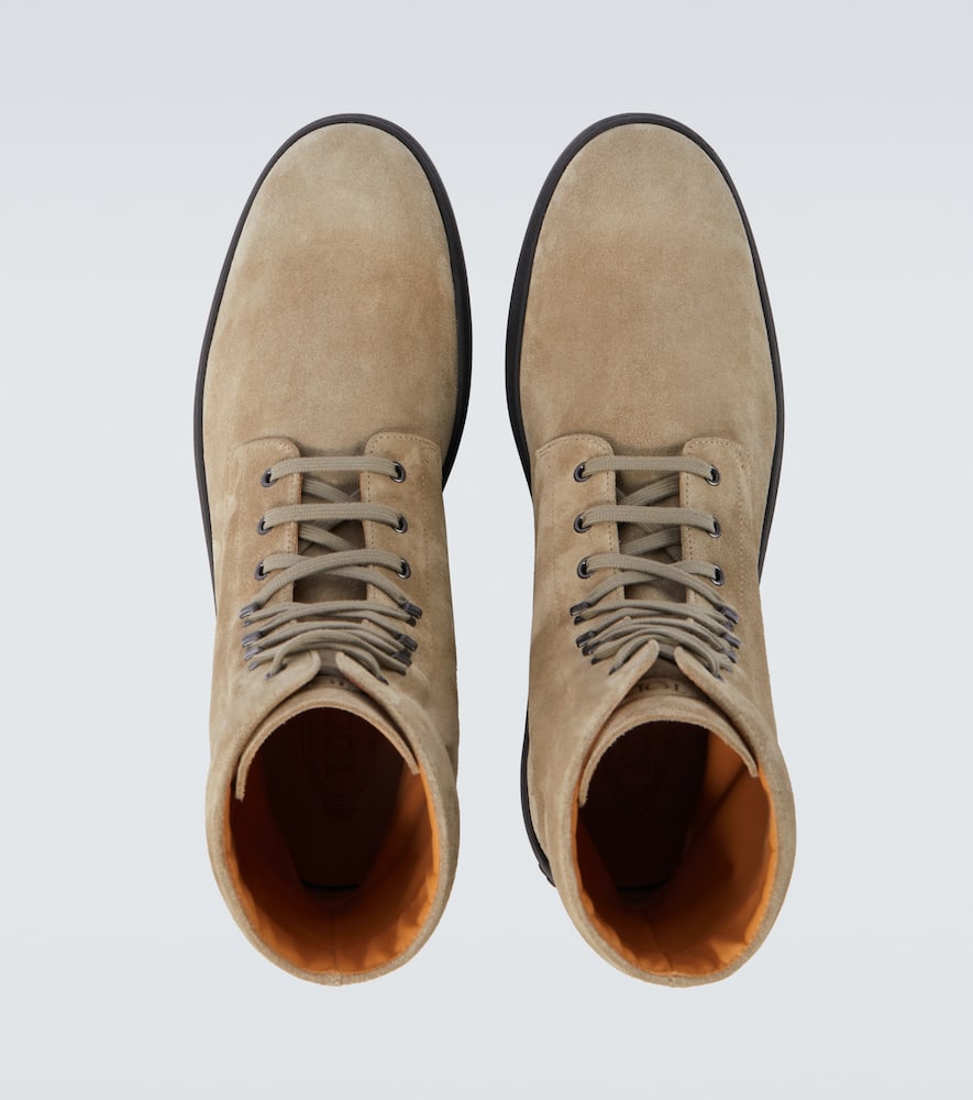Tod's Suede Combat Boots In Gray