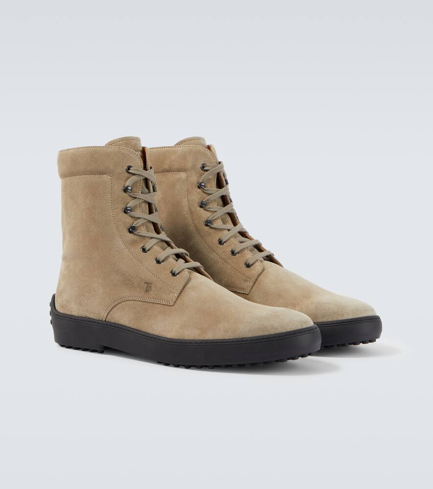 Tod's Suede Combat Boots In Gray