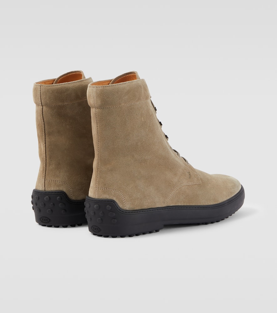 Tod's Suede Combat Boots In Gray