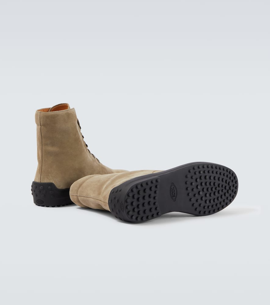 Tod's Suede Combat Boots In Gray