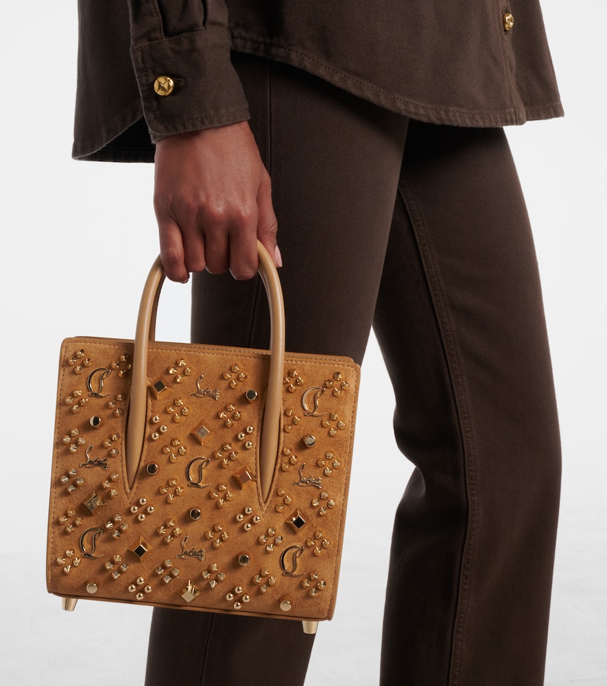 Christian Louboutin Paloma Studded Suede Tote Bag In Sand