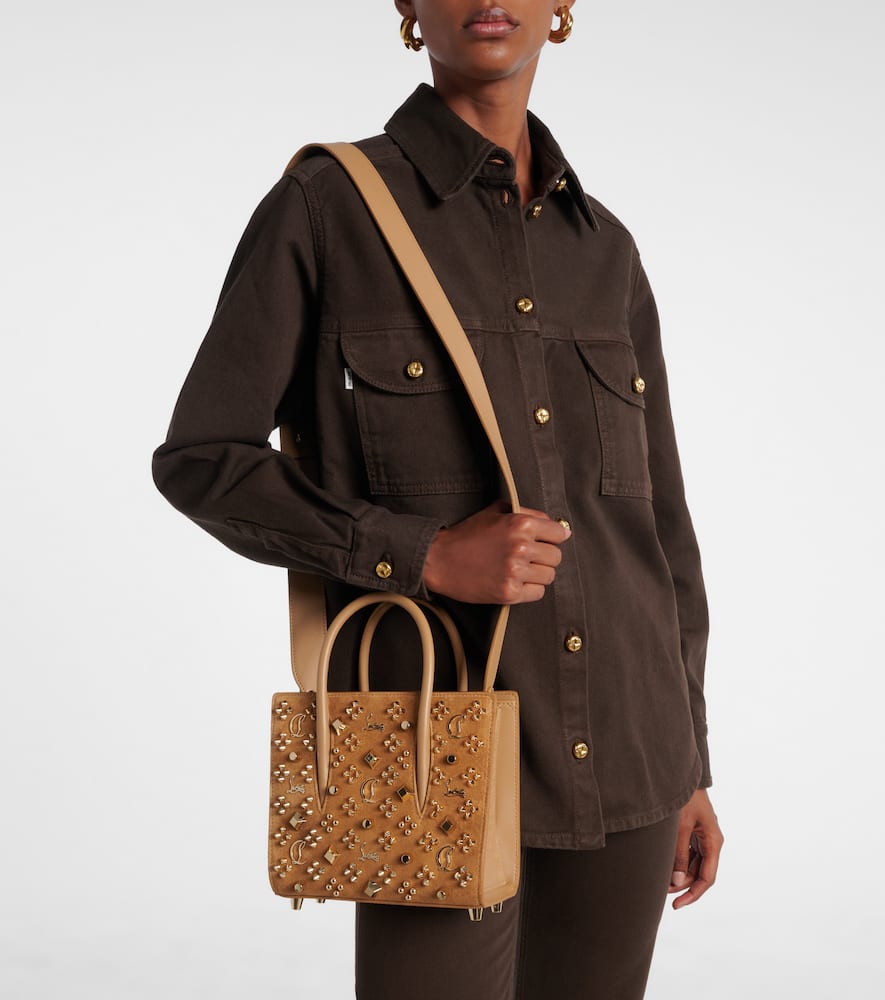 Christian Louboutin Paloma Studded Suede Tote Bag In Sand