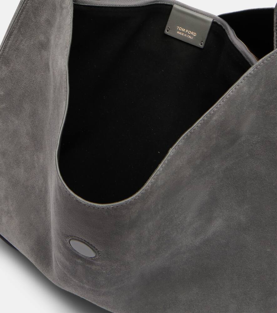 Tom Ford Tara Large Suede Crossbody Bag In Gray