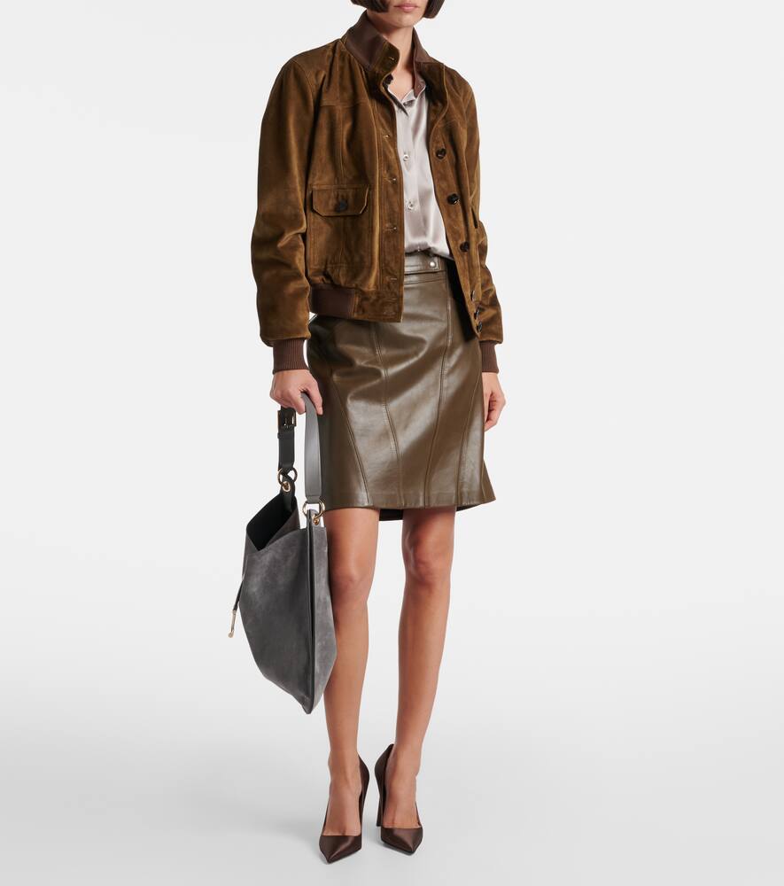 Tom Ford Tara Large Suede Crossbody Bag In Gray