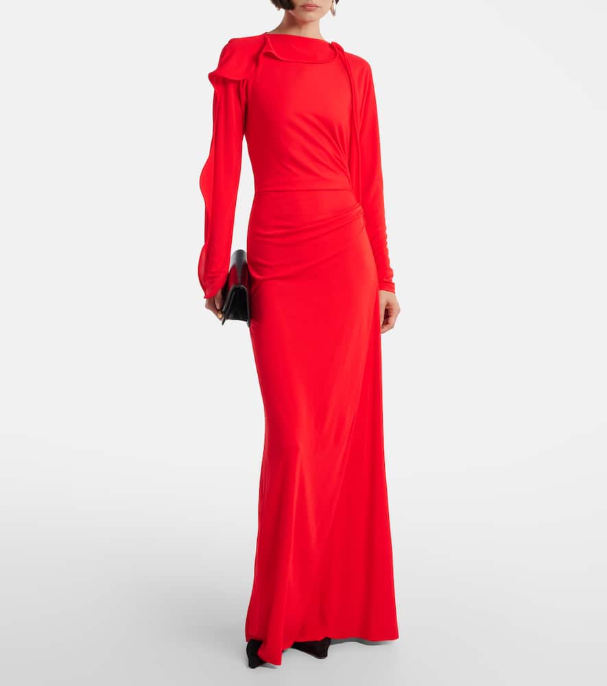 Victoria Beckham Womens Cayenne Draped Long-sleeves Woven Gown In Red