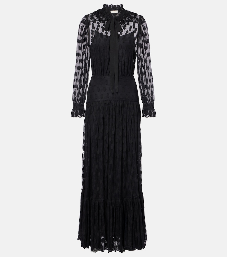 Ulla Johnson Abito lungo Soraya in mesh a pois con fiocco