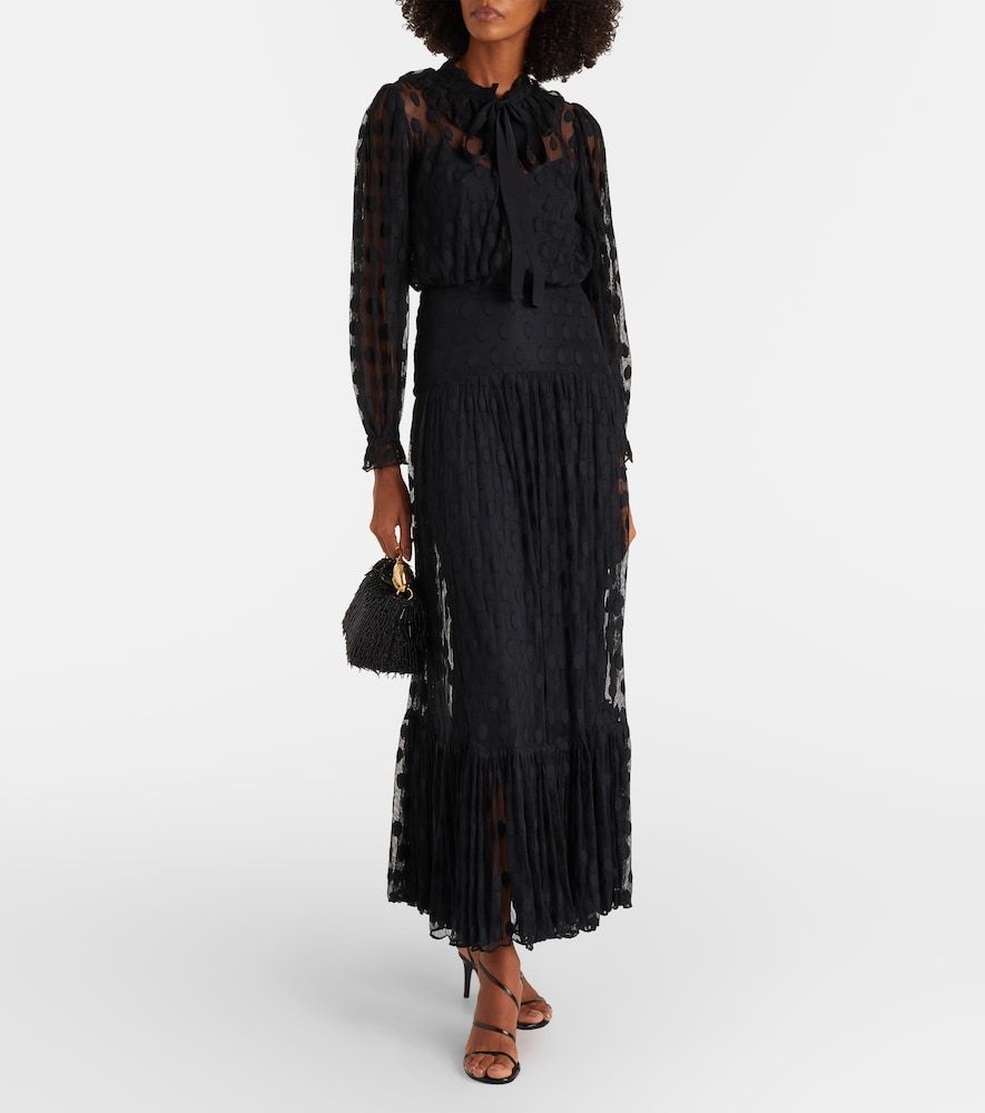 Ulla Johnson Soraya polka-dot tie-neck mesh maxi dress