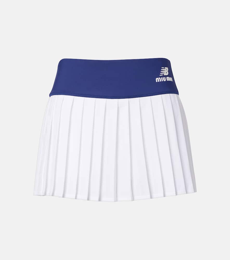 Miu Miu X New Balance Pleated Jersey Miniskirt In White