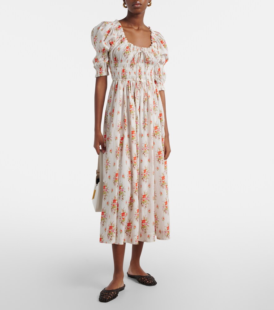 Dôen Ischia gathered floral cotton midi dress