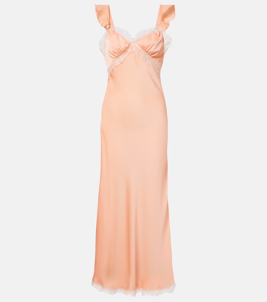 Faithfull Sella Lace-trimmed Satin Maxi Dress In Pink