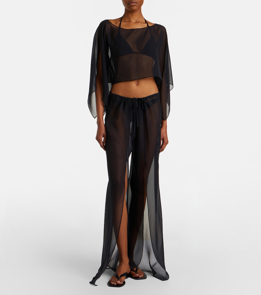 Balmain Monogram sheer silk wide-leg pants