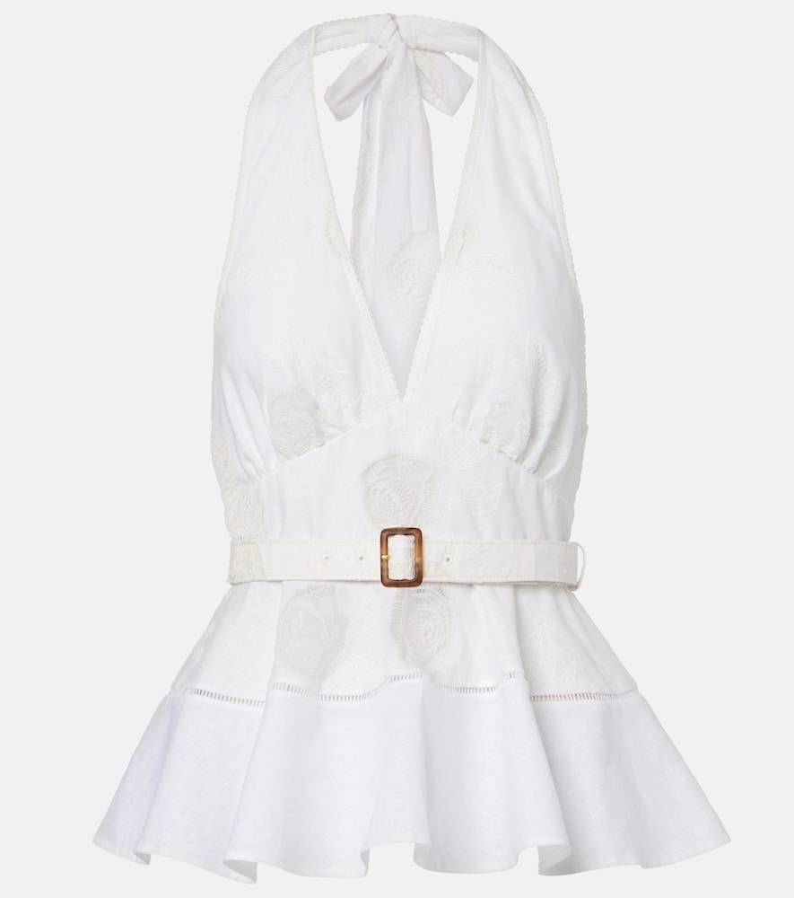 Top peplum in lino e cotone