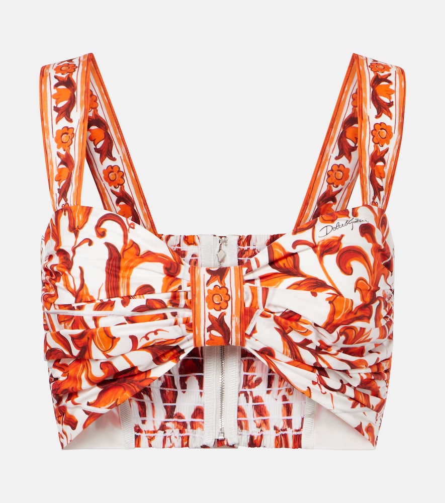 Dolce&Gabbana Women's Orange Majolica Cotton Poplin Crop Top UK Size 10 - Mytheresa