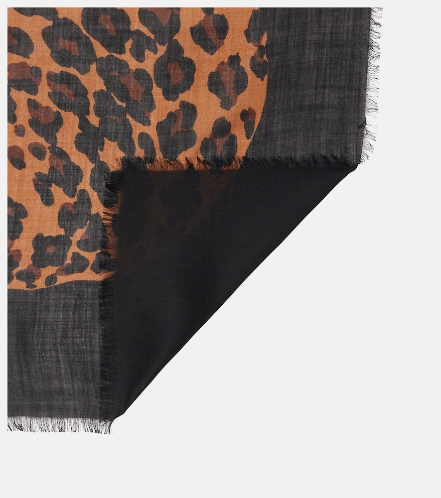  Saint Laurent Saint Laurent Fringed Leopard-print Wool Scarf 
