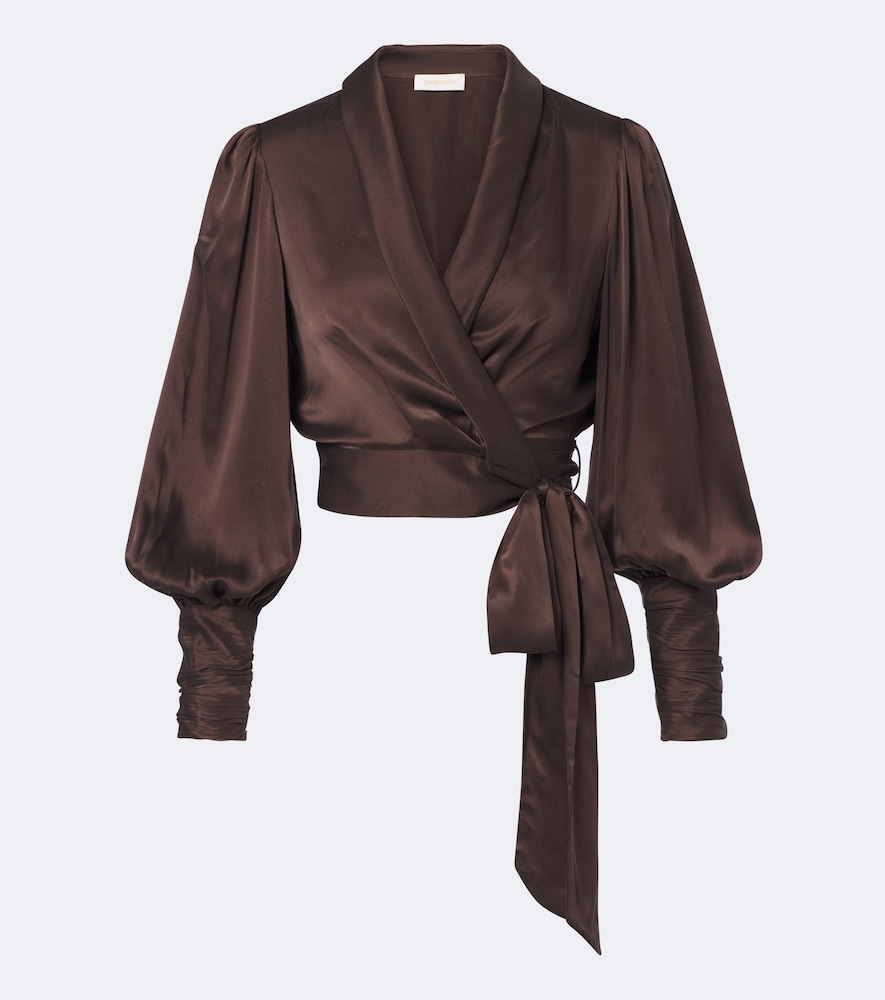 Zimmermann Silk Satin Wrap Top In Brown