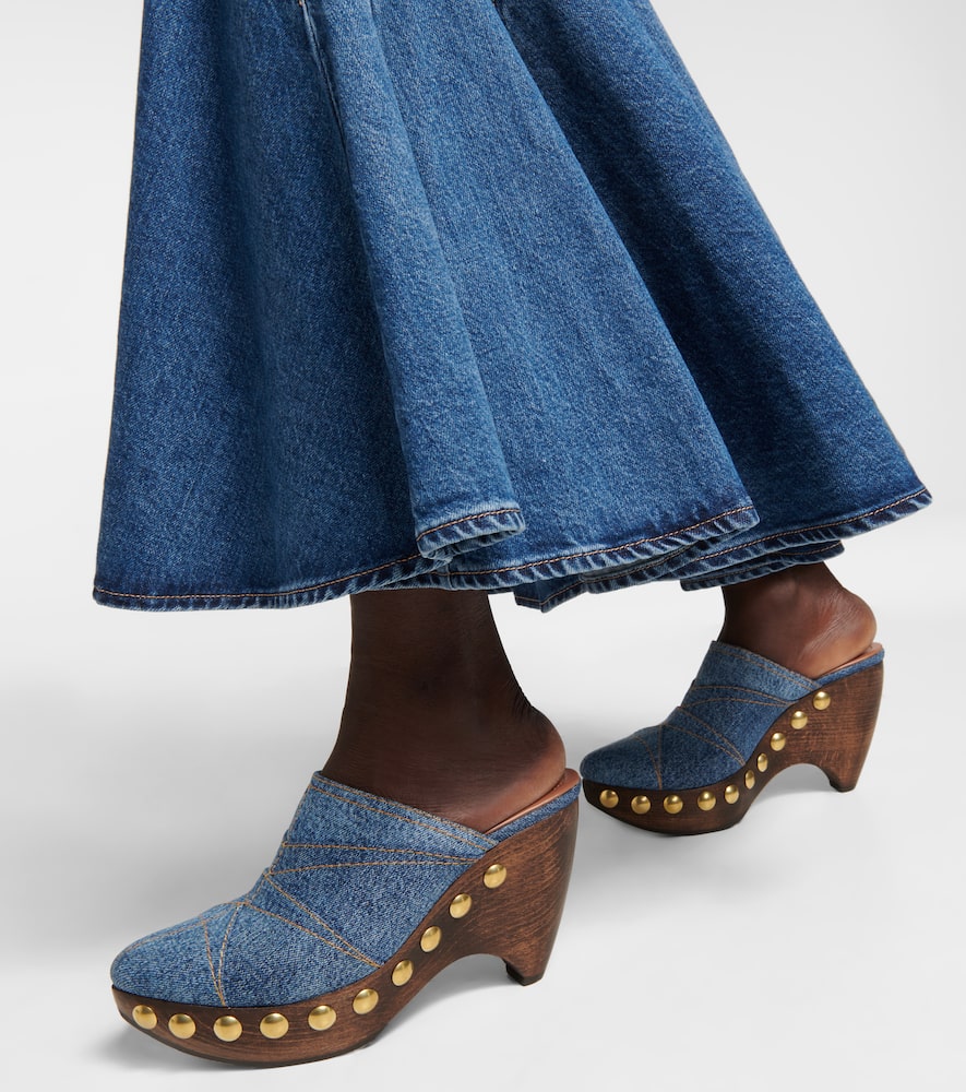 Shop Alaïa Le Sabot Denim Mules In Blue