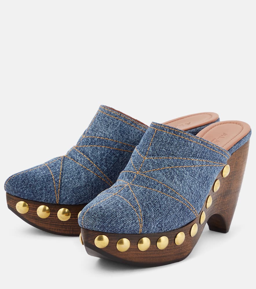 Shop Alaïa Le Sabot Denim Mules In Blue