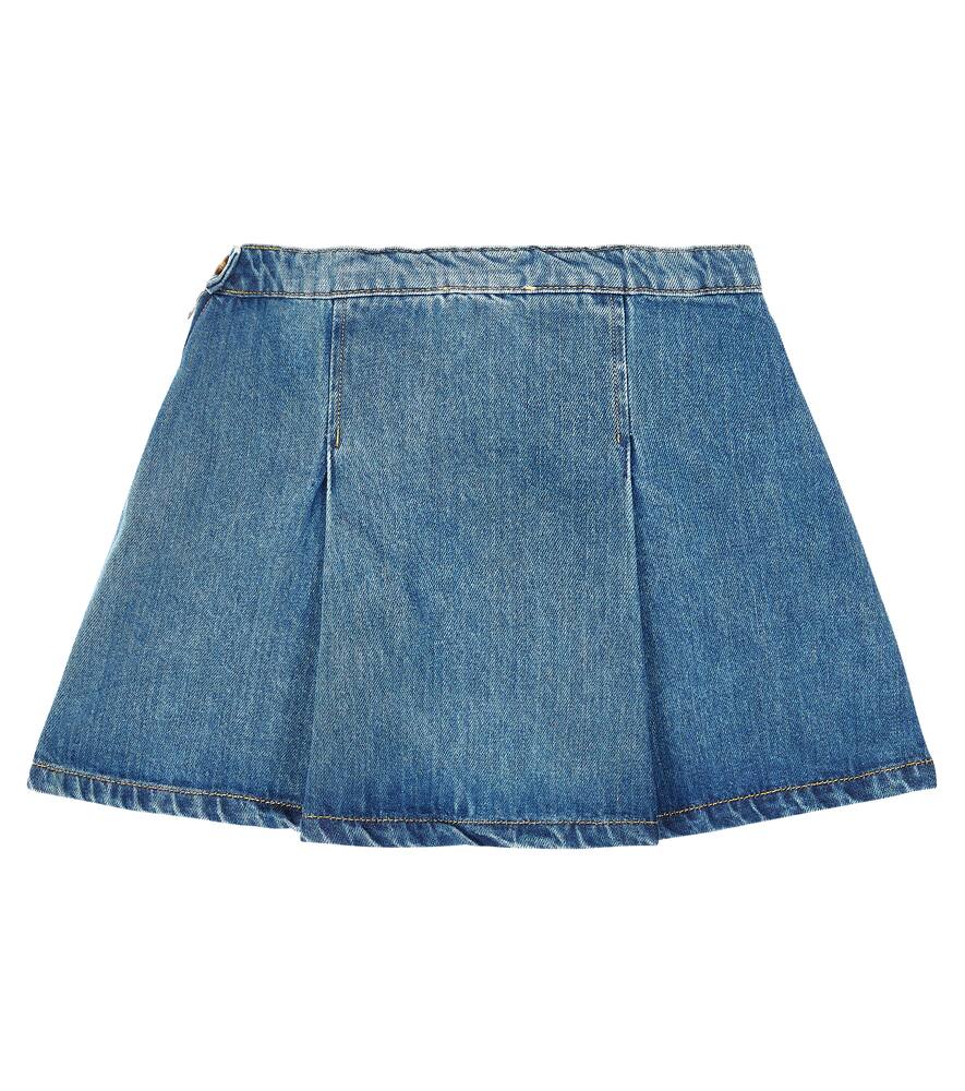 Shop Bonpoint Cerena Pleated Denim Skirt In Blue