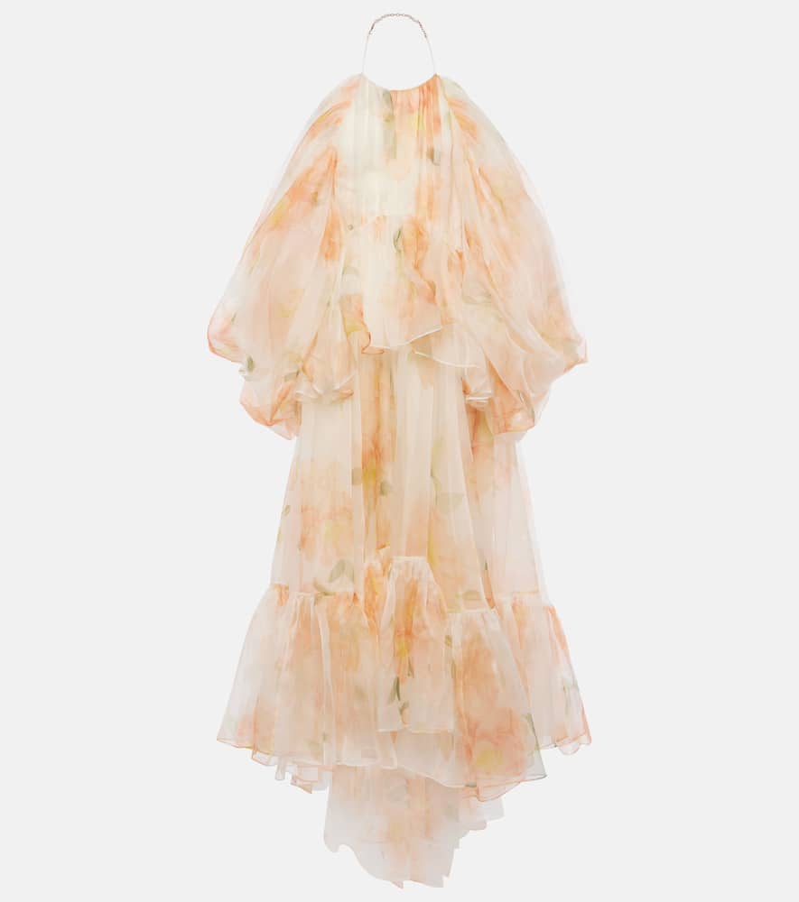 Zimmermann Cold-shoulder Ruffled Floral-print Silk-organza Maxi Dress In Multicolor