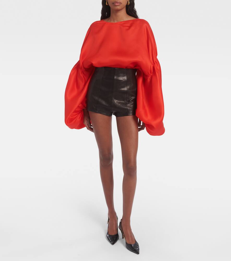 Khaite Quico Balloon-sleeve Oversized Silk Blouse In Red