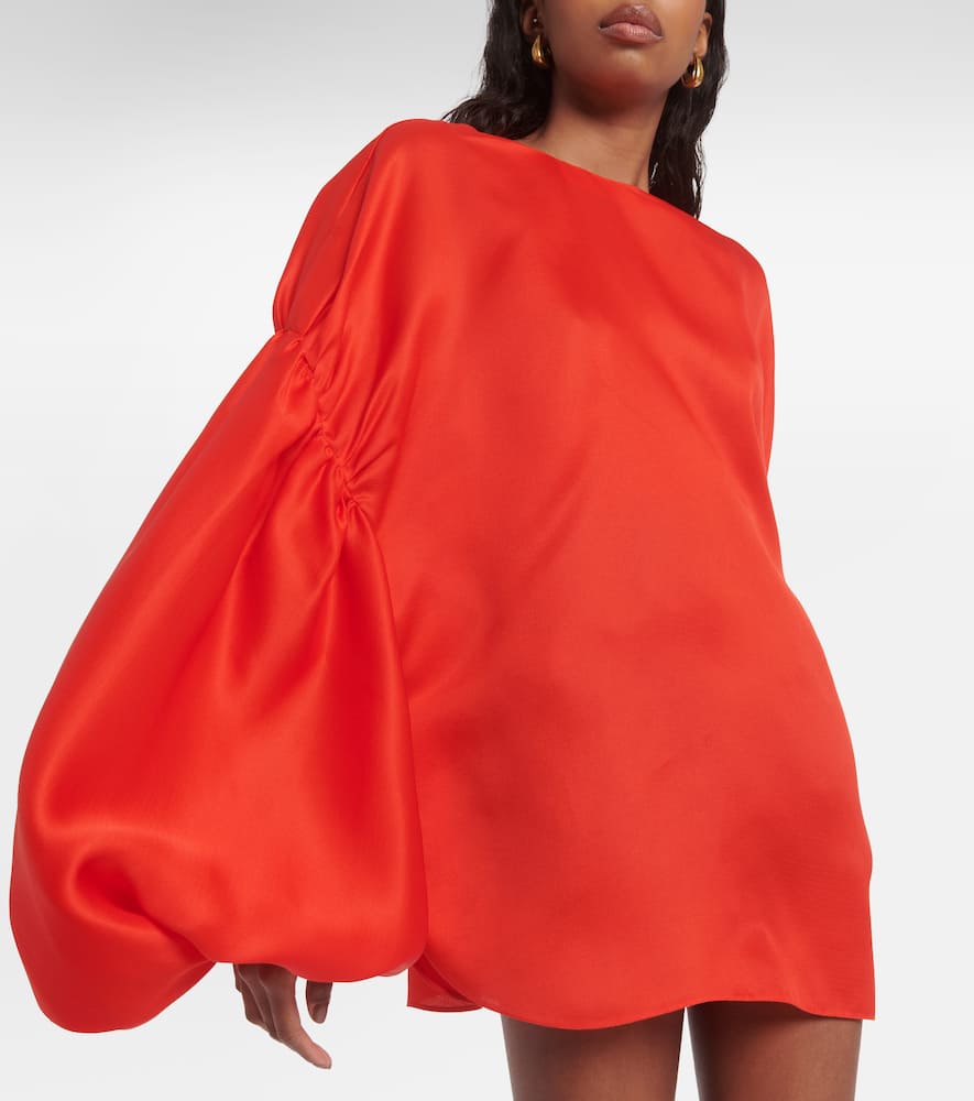 Shop Khaite Quico Puff-sleeve Silk Gazar Top In Red