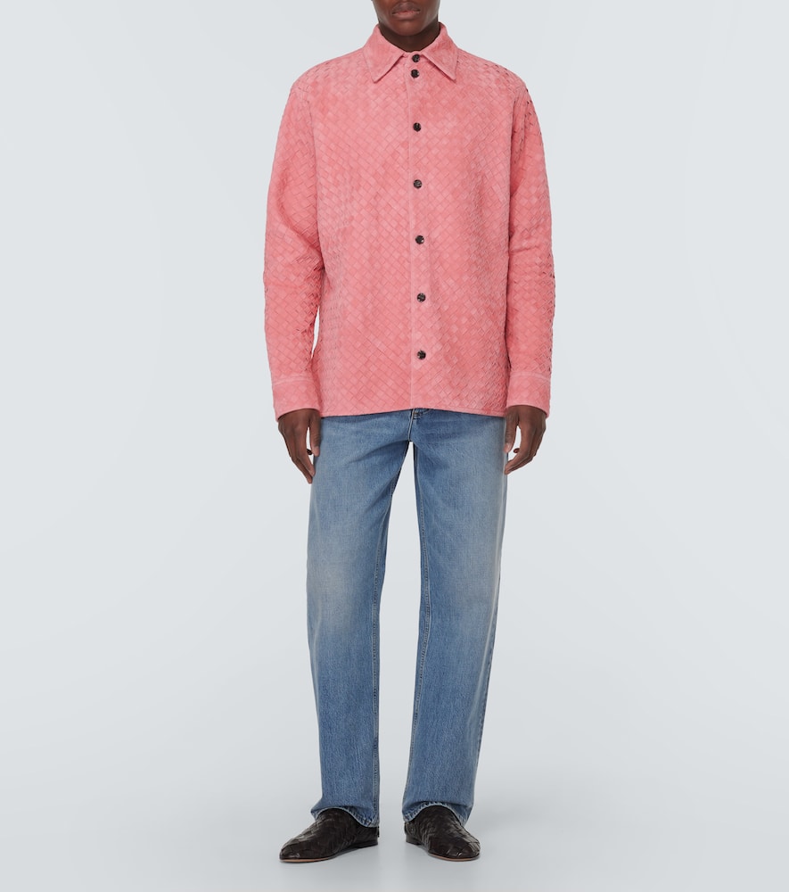 Shop Bottega Veneta Intrecciato Suede Shirt In Cherry Blossom