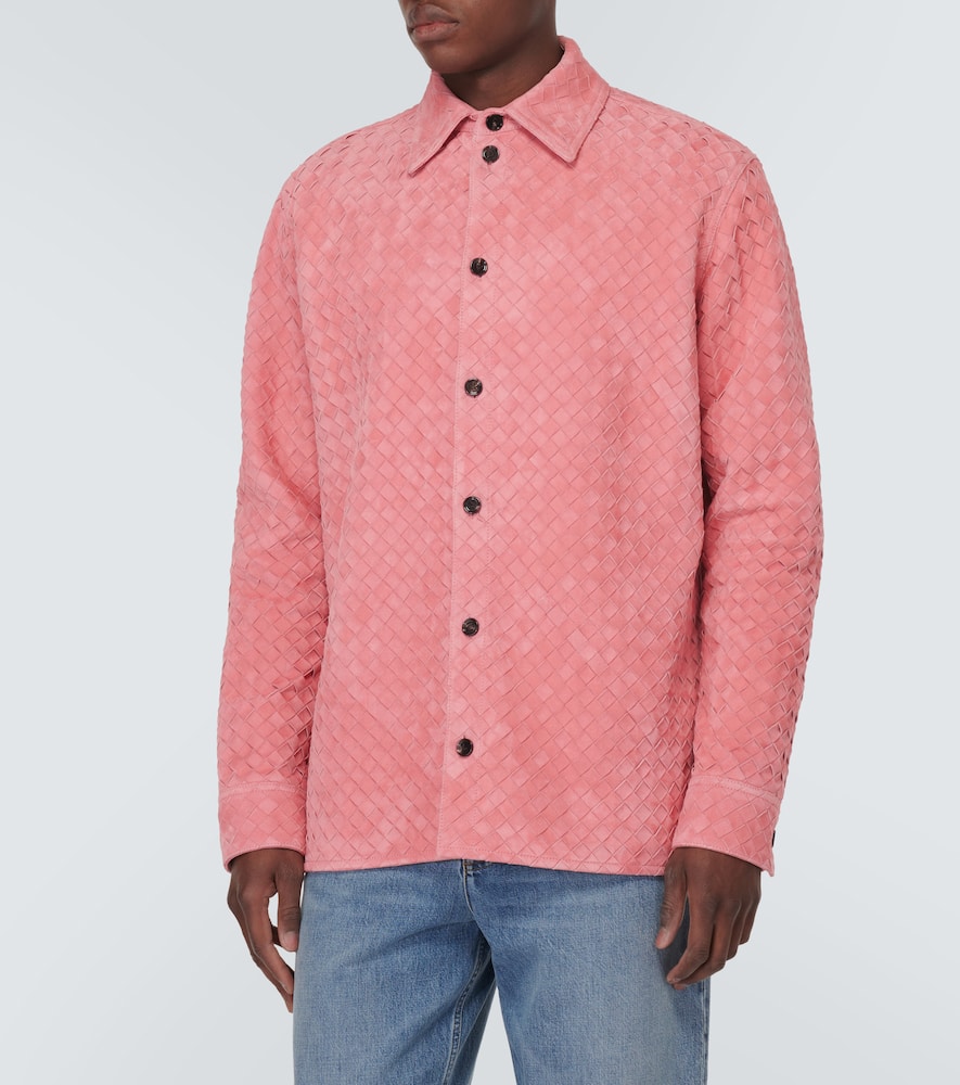 Shop Bottega Veneta Intrecciato Suede Shirt In Cherry Blossom