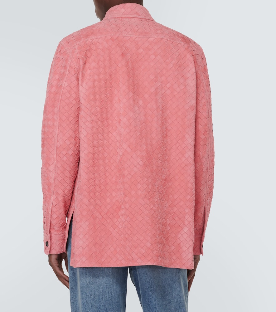 Shop Bottega Veneta Intrecciato Suede Shirt In Cherry Blossom