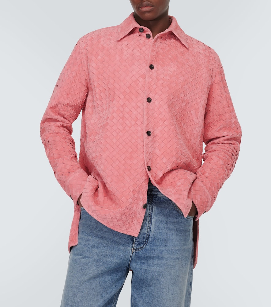 Shop Bottega Veneta Intrecciato Suede Shirt In Cherry Blossom