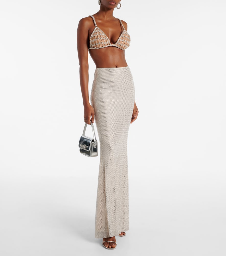 Self-portrait Crystal Chainmail Bralette With Sheer Triangle Cups In Silver