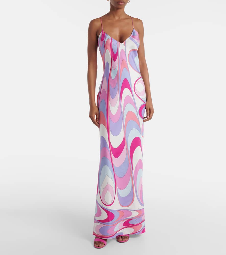 Pucci Printed Silk Twill Maxi Dress In Pink