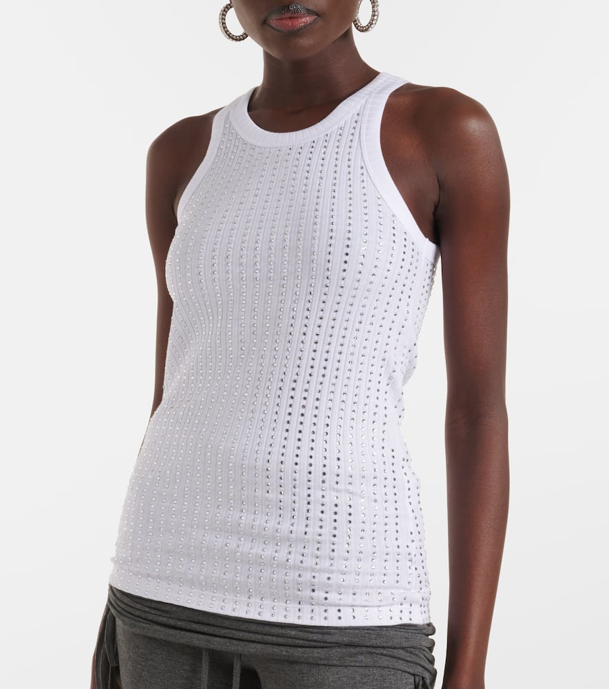 Attico White Tank Top With Multicolor Rhinestone In Jersey Woman In White