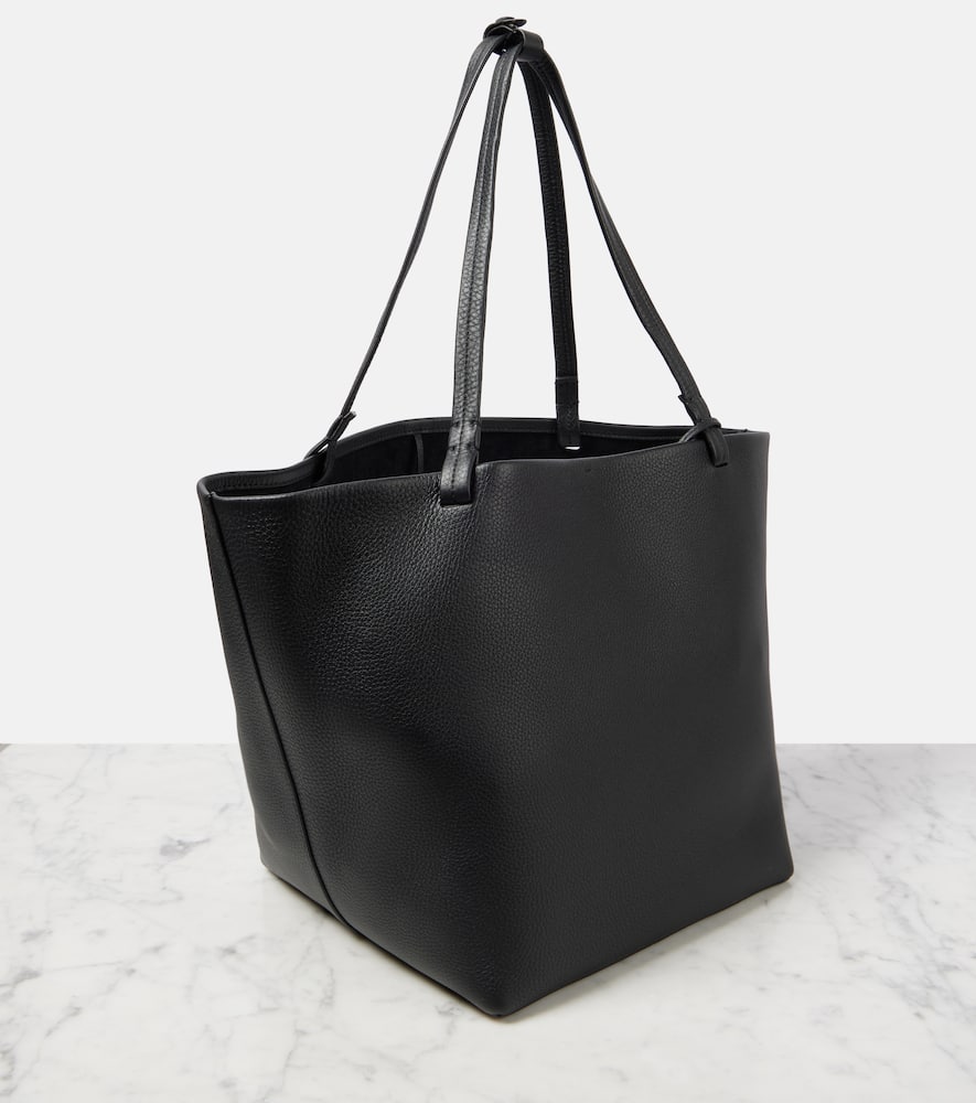 The Row Park Three Leather Tote Bag In Black