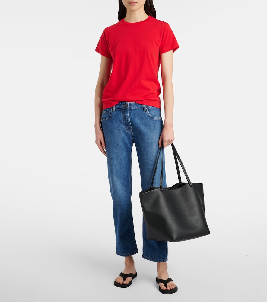 The Row Park Three Leather Tote Bag In Black