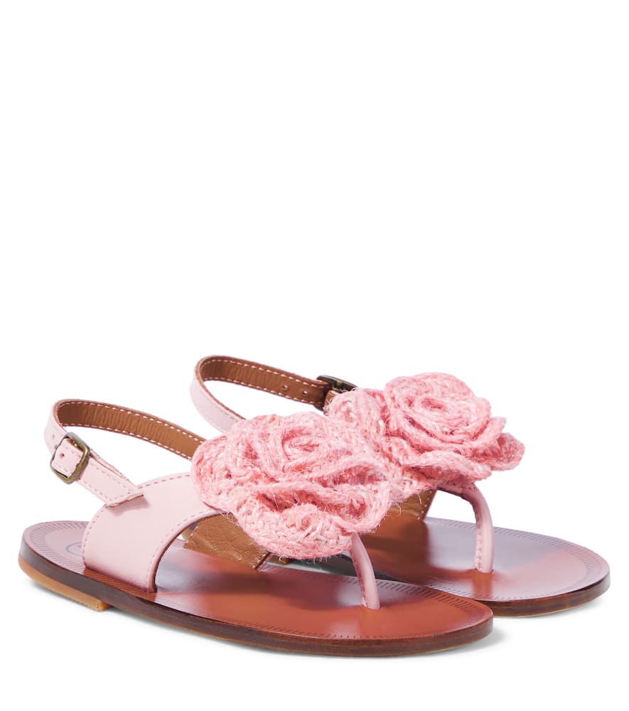 Pèpè Floral-appliqué Leather Sandals In Pink