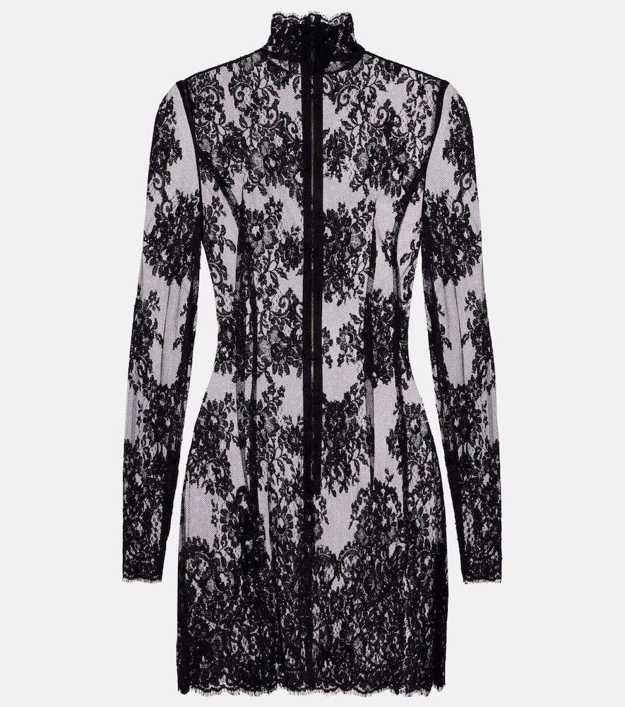 Dolce & Gabbana Cord Floral Lace Minidress In Black