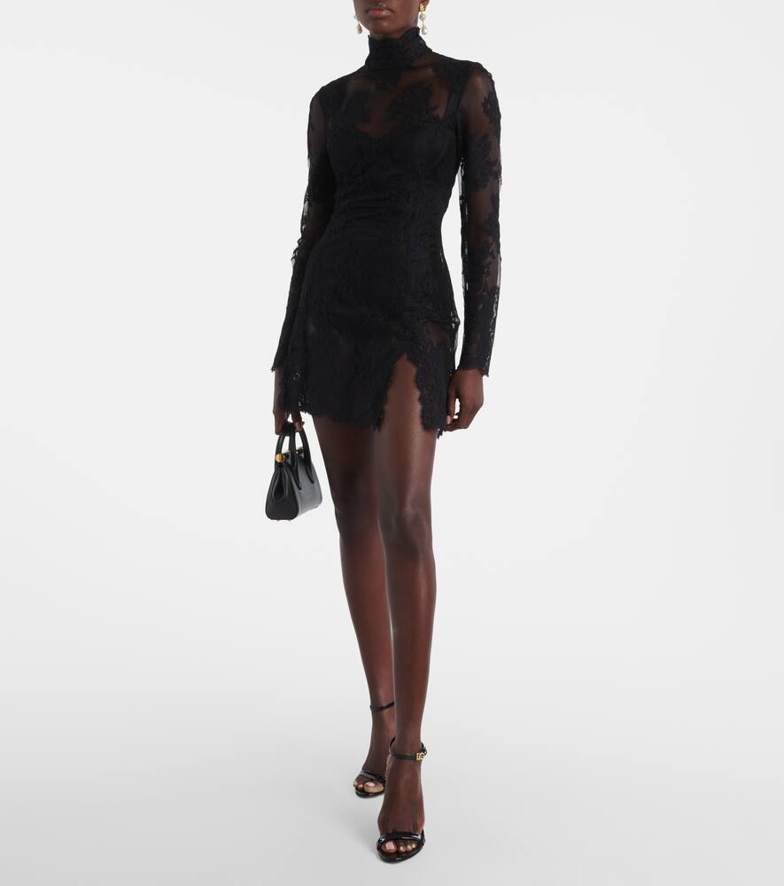 Dolce & Gabbana Cord Floral Lace Minidress In Black
