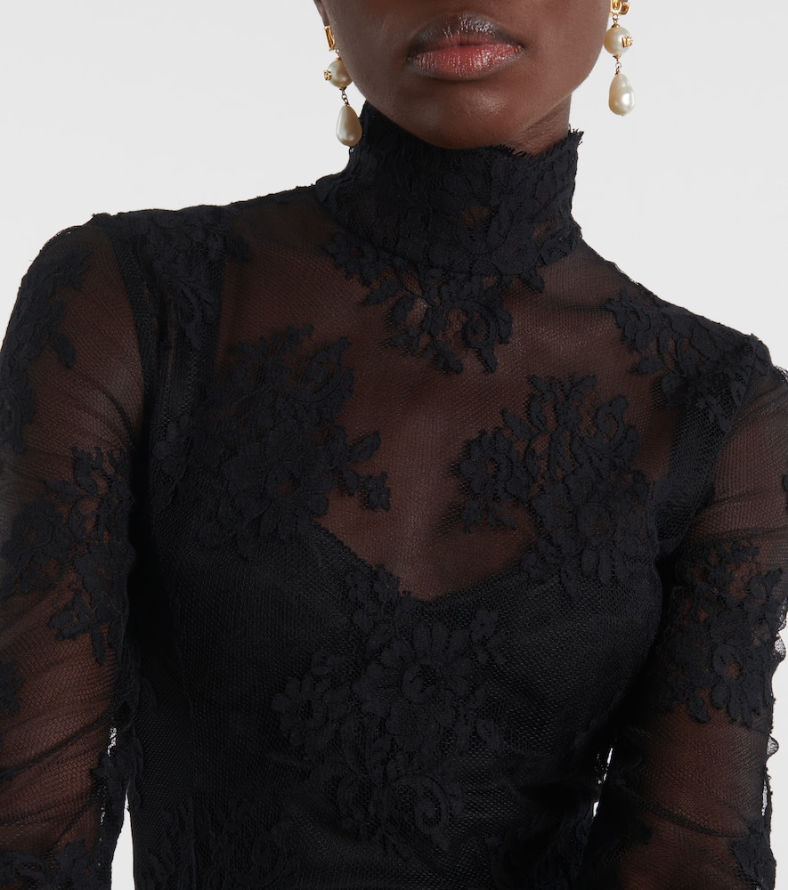 Dolce & Gabbana Cord Floral Lace Minidress In Black