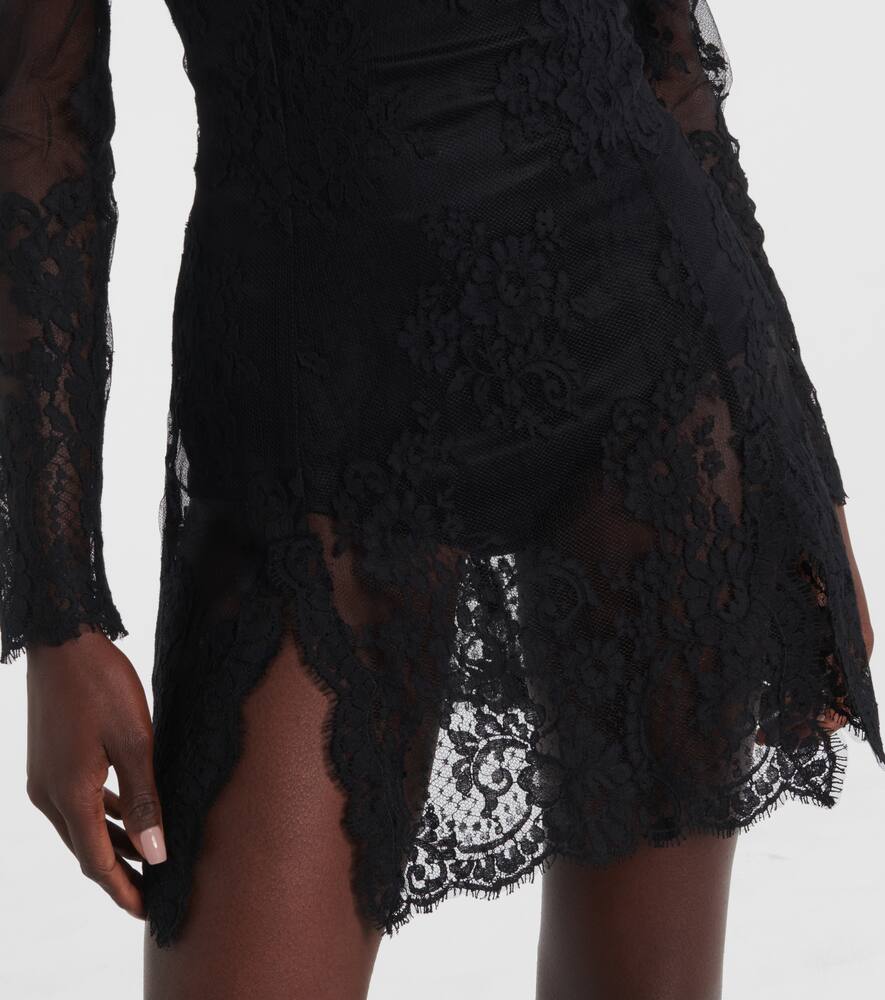 Dolce & Gabbana Cord Floral Lace Minidress In Black