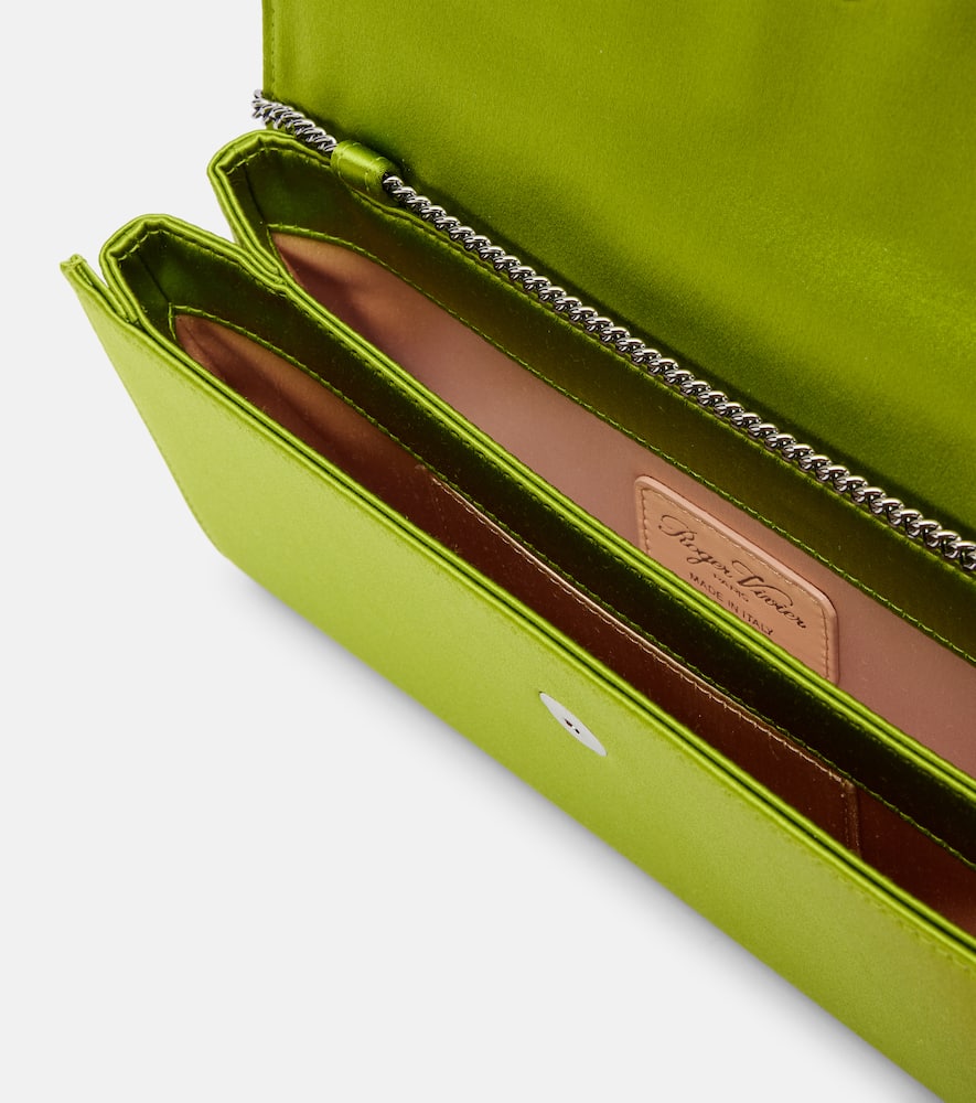 Roger Vivier Efflorescence Buckled Crystal-embellished Satin Clutch In Green