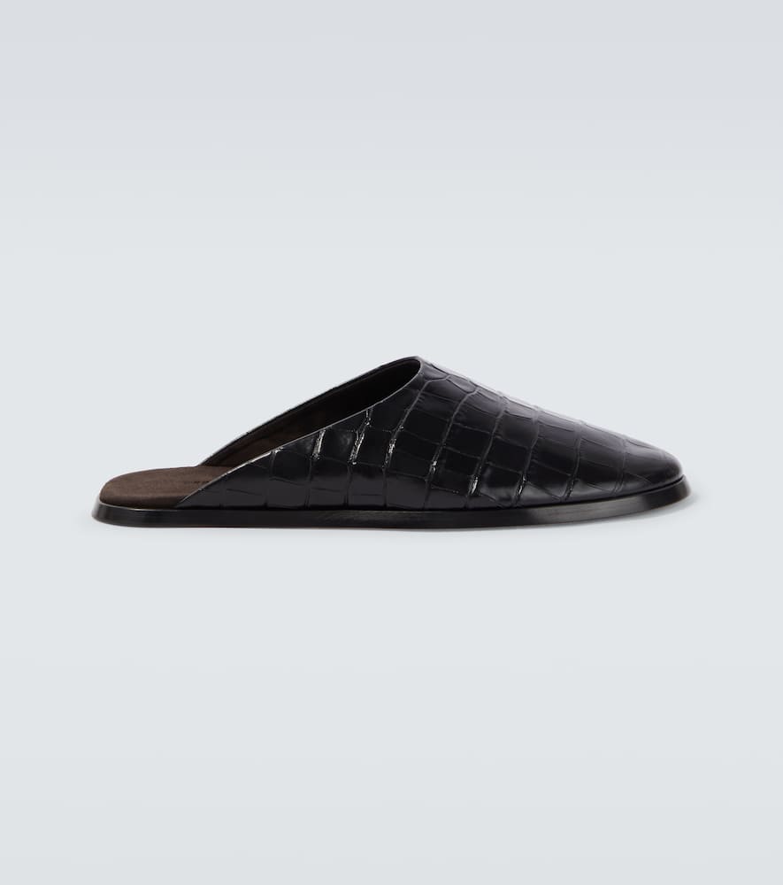Fear Of God Croc-effect Leather Mules In Black