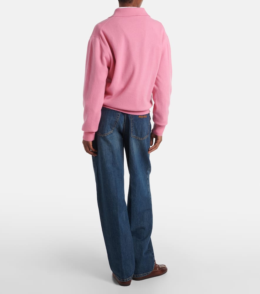 Miu Miu Cashmere Argyle Long-sleeve Polo Sweater In Pink